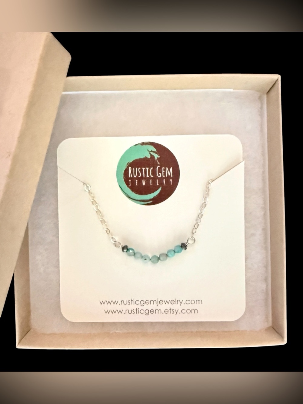 Rustic Gems Dainty Choker Necklace Blue/Green Amazonite Stones 18” New